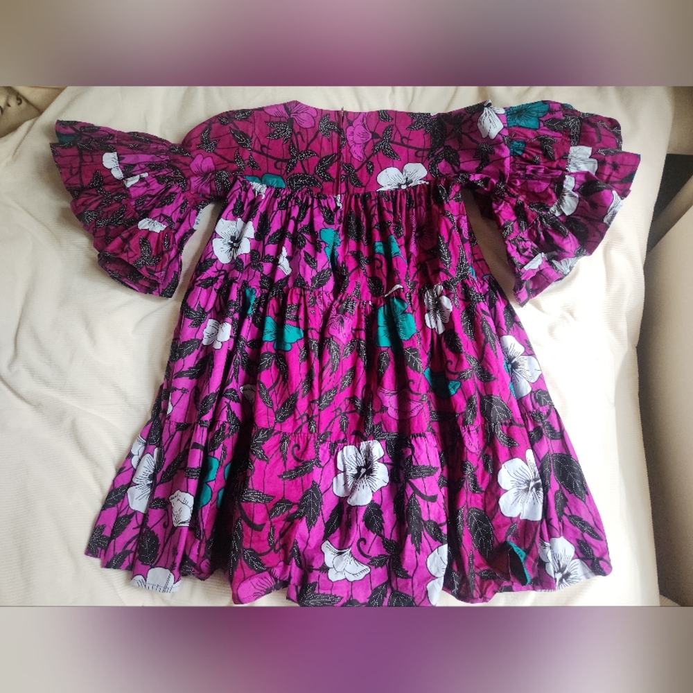 Voluminous Hibiscus Flowers Prints Cotton Tiered Dress Floral Purple Sz 6/8 NWOT - Picture 5 of 16
